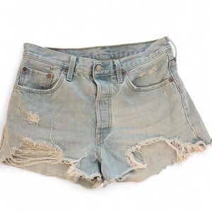 501 Levi's Light Blue Distressed Jean Shorts
